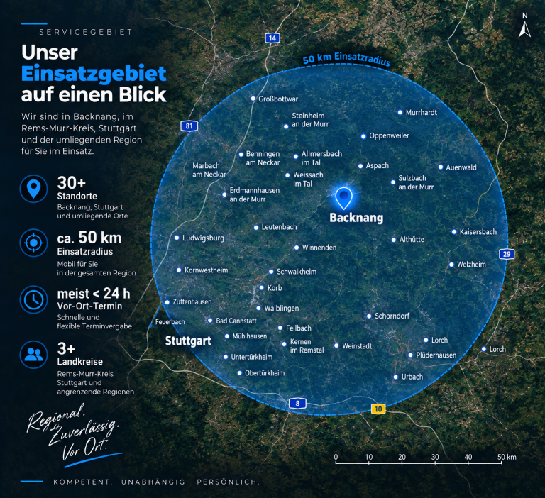 Einsatzgebiet von Kfz Gutachter OKS rund um Backnang, Stuttgart und den Rems-Murr-Kreis