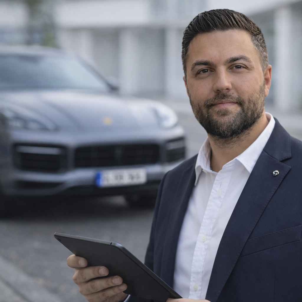 Unabhängiger Kfz Gutachter bei der Begutachtung eines Unfallschadens am Fahrzeug in Backnang